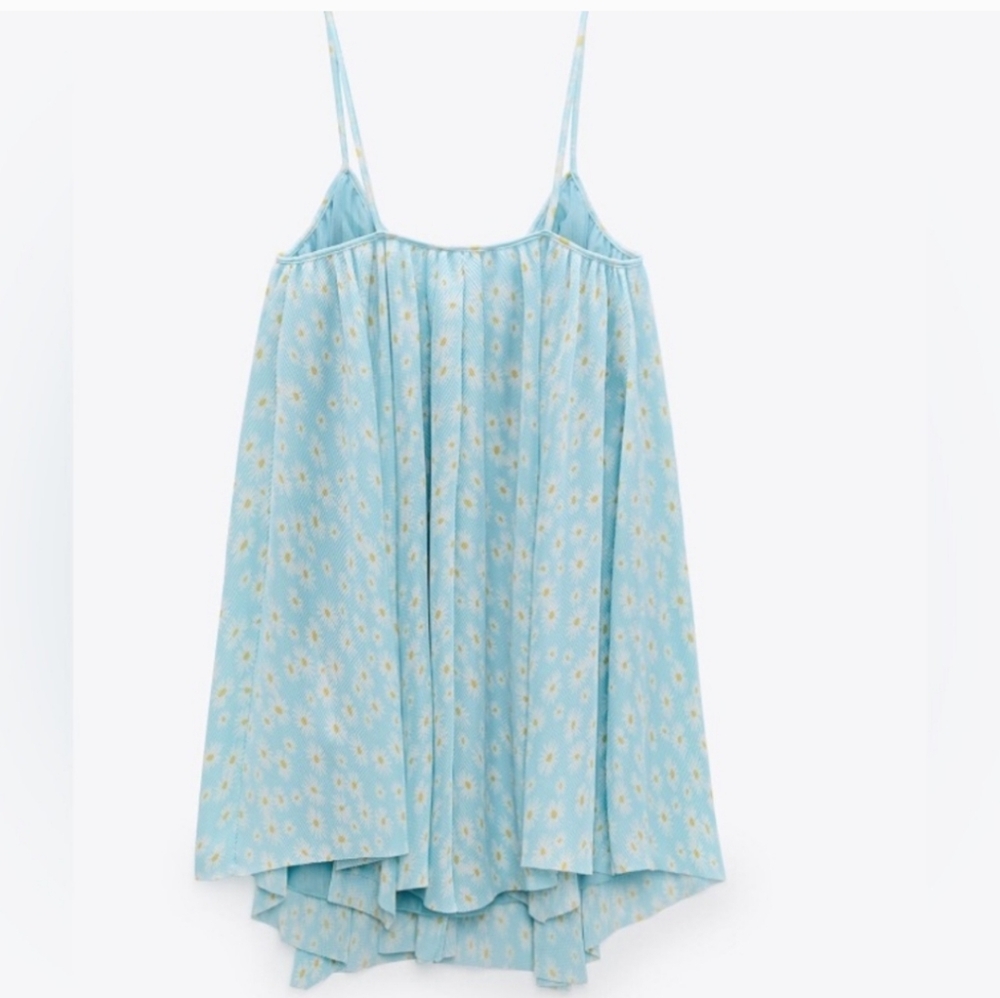 Zara Pleated Babydoll Dress Size Medium Spaghetti Straps With Daisy Print - Picture 7 of 15